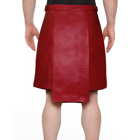 Studded Red Leather Kilt with Side Buckle Tabs