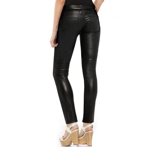 Women's Black Leather Pant with Zip Detailing